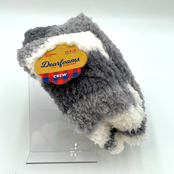 Dearfoams Crew Cozy Fuzzy Slipper Cabin‎ Socks Shoe Size 4-10 - 2 Pack - Grey - Picture 1 of 5